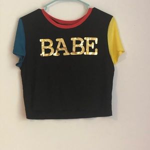 Black color block BABE crop top 💫